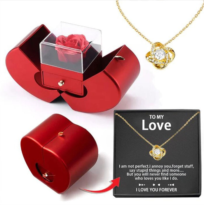 Red Apple Jewelry Box – Eternal Rose Gift for Women