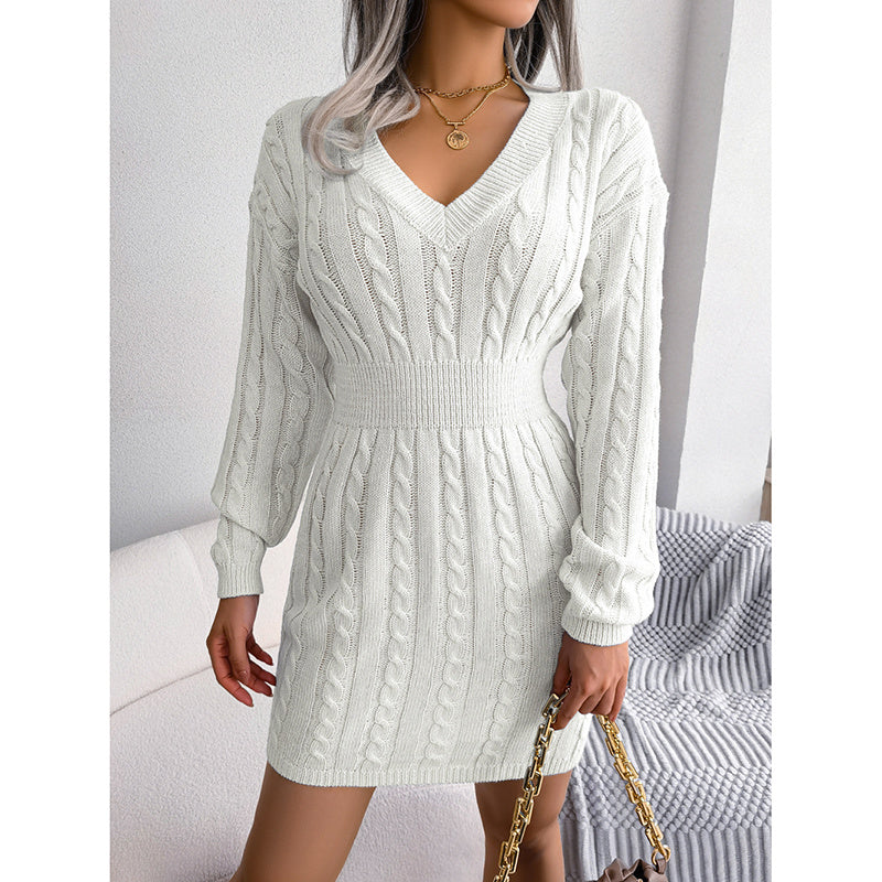 Women’s 2025 Fall Winter V-Neck Knit Sweater Dress