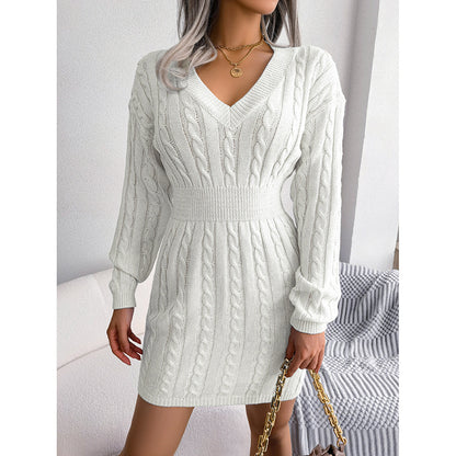 Women’s 2025 Fall Winter V-Neck Knit Sweater Dress