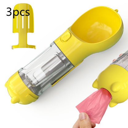 3-in-1 Dog & Cat Water Bottle – Portable Feeder, Bowl & Garbage Bag Dispenser for Travel