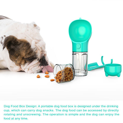 3-in-1 Dog & Cat Water Bottle – Portable Feeder, Bowl & Garbage Bag Dispenser for Travel