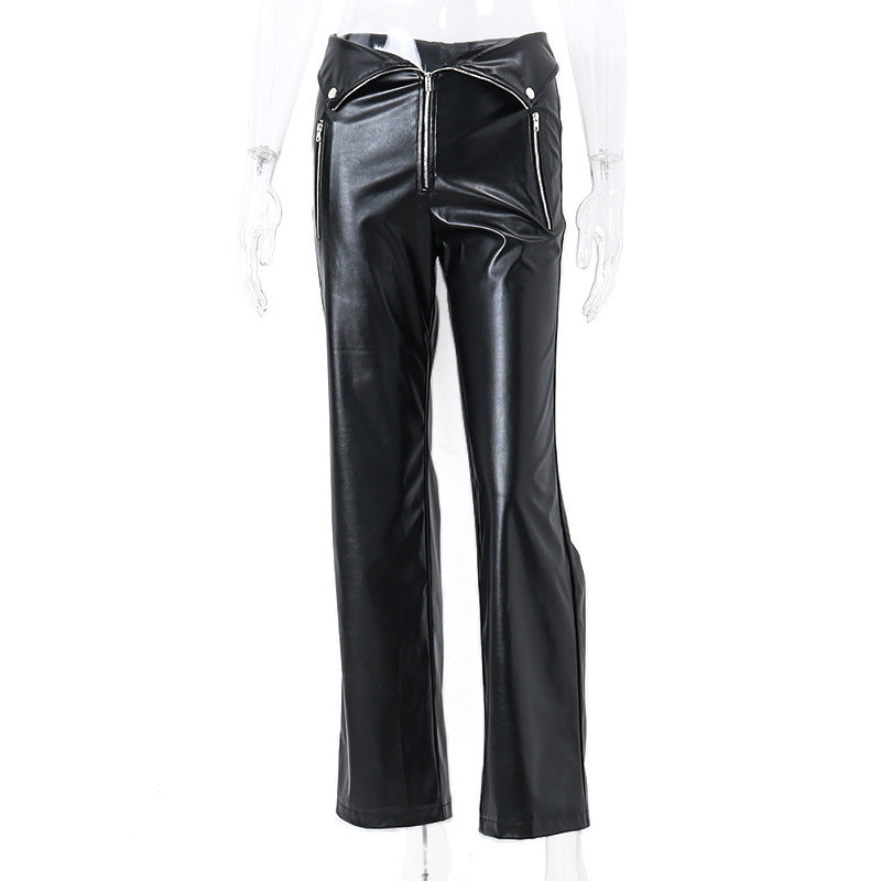 High Waist Wide Leg Leather Pants