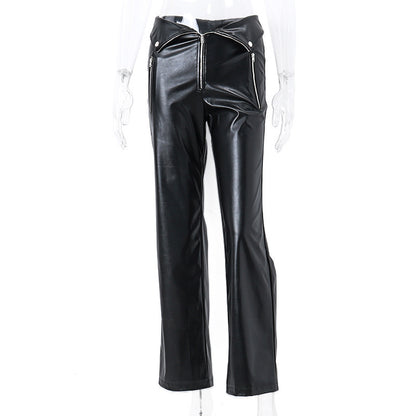 High Waist Wide Leg Leather Pants