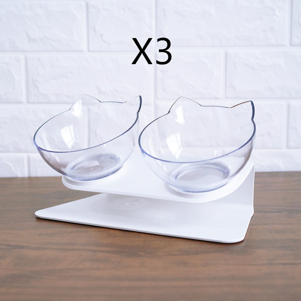Non-Slip Double Cat & Dog Bowl with Raised Stand – Transparent Pet Feeder for Healthy Eating & Cervical Protection