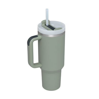 40 oz Insulated Tumbler with Handle & Straw – Stainless Steel Spill-Proof Travel Mug for Car, Office, Gym