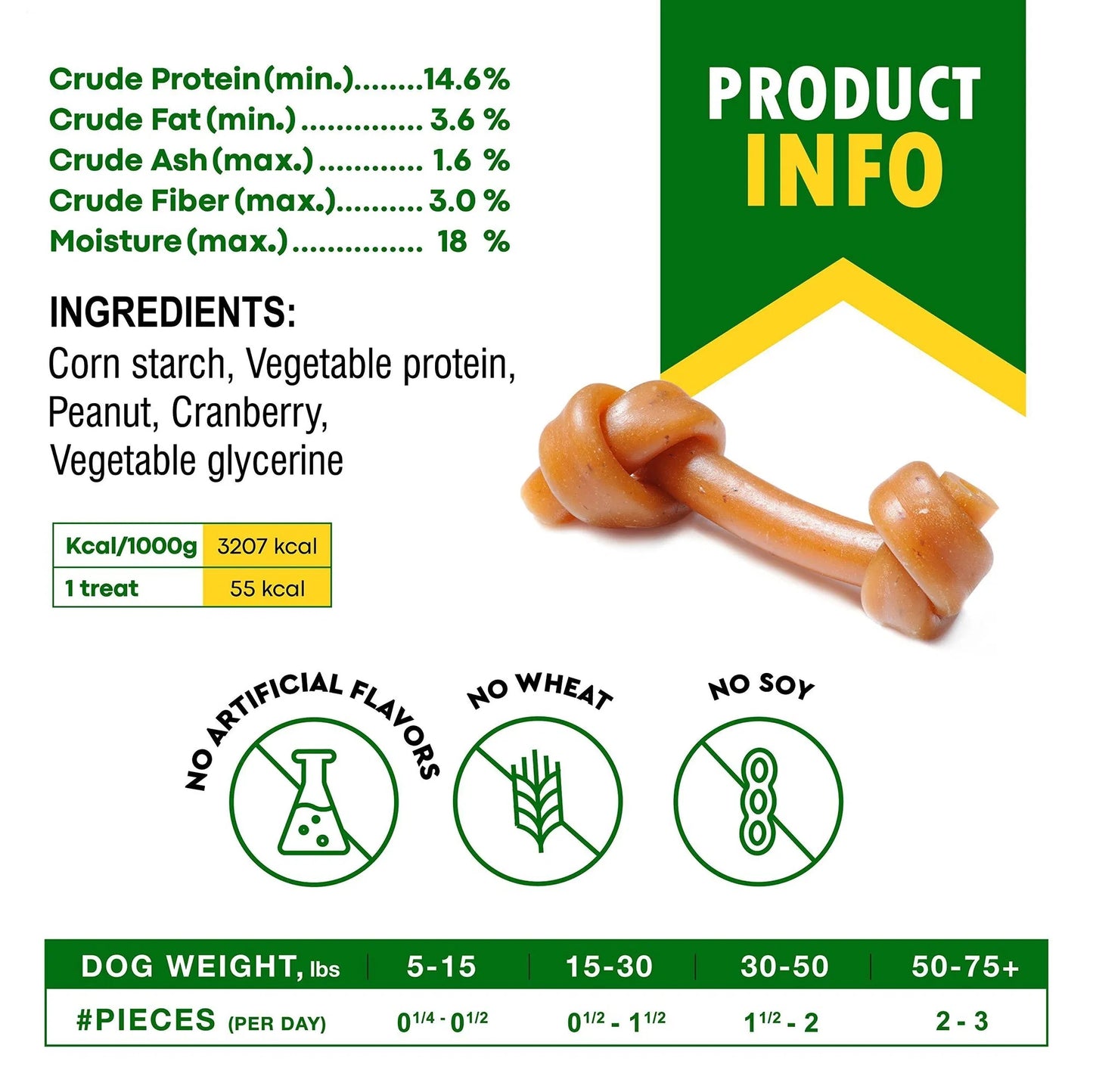 Dog Peanut Butter Bones with Cranberry – Rawhide-Free Chews, Organic Healthy Snacks for Small & Large Dogs