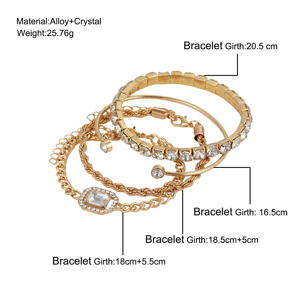 Bohemian 4-Piece Crystal Bracelet Set – Twisted Cuff Armband