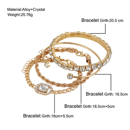 Bohemian 4-Piece Crystal Bracelet Set – Twisted Cuff Armband