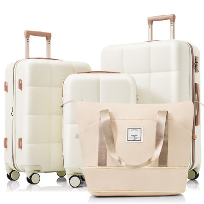 4-Piece Luggage Set with USB Port & Spinner Wheels – Beige