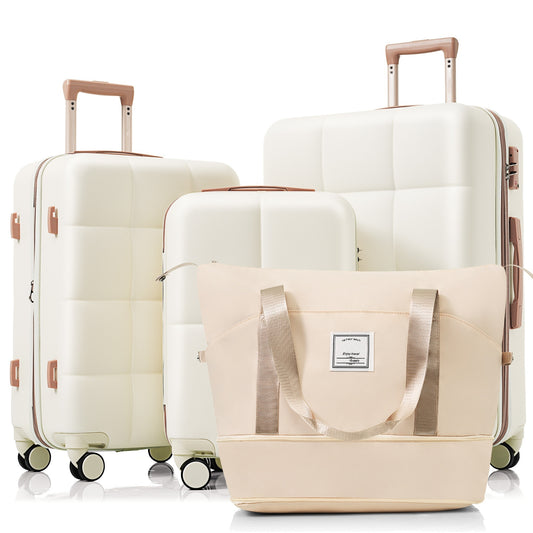 4-Piece Luggage Set with USB Port & Spinner Wheels – Beige