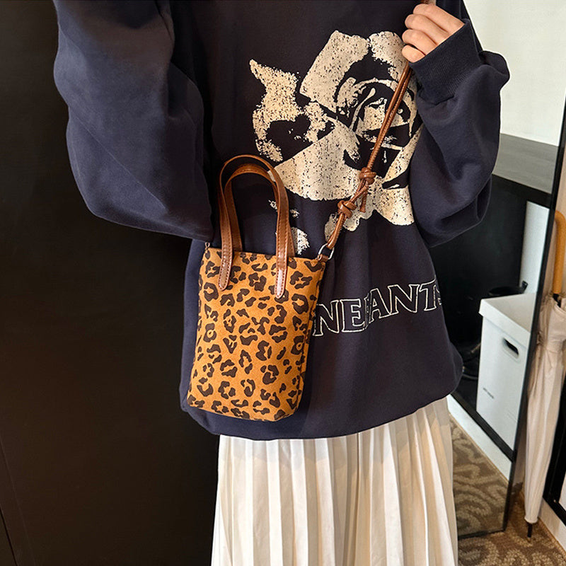 Leopard Print Crossbody Bag – Retro Suede Shoulder Purse for Women