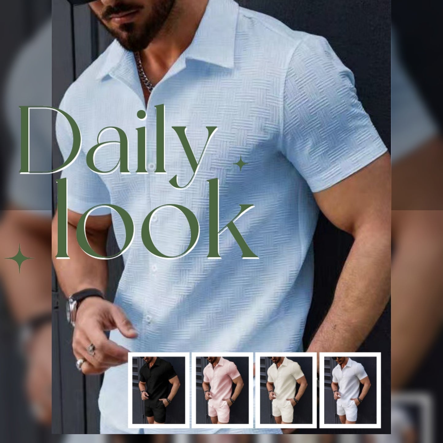 Men’s Summer Beach Two-Piece Set – Short Sleeve Shirt & Shorts