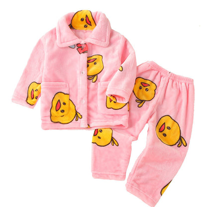 Boys’ & Girls’ Flannel Homewear – Kawaii Cartoon Animal Pajamas