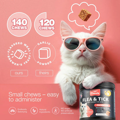 Cat Flea & Tick Chews – Daily Oral Soft Treats for All Breeds & Ages, Natural Chicken Flavor