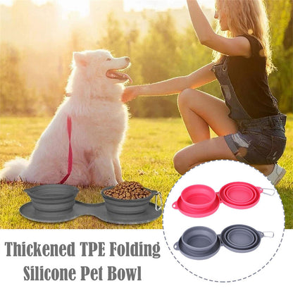 Foldable Double Rubber Pet Feeding Bowl for Dogs & Cats