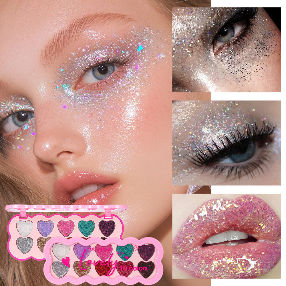Pearlescent Heart Eyeshadow Palette – 10 Colors Glitter Sequins