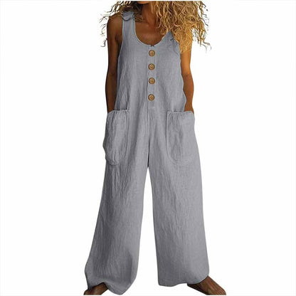 Women’s Elegant Wide-Leg Button Front Jumpsuit