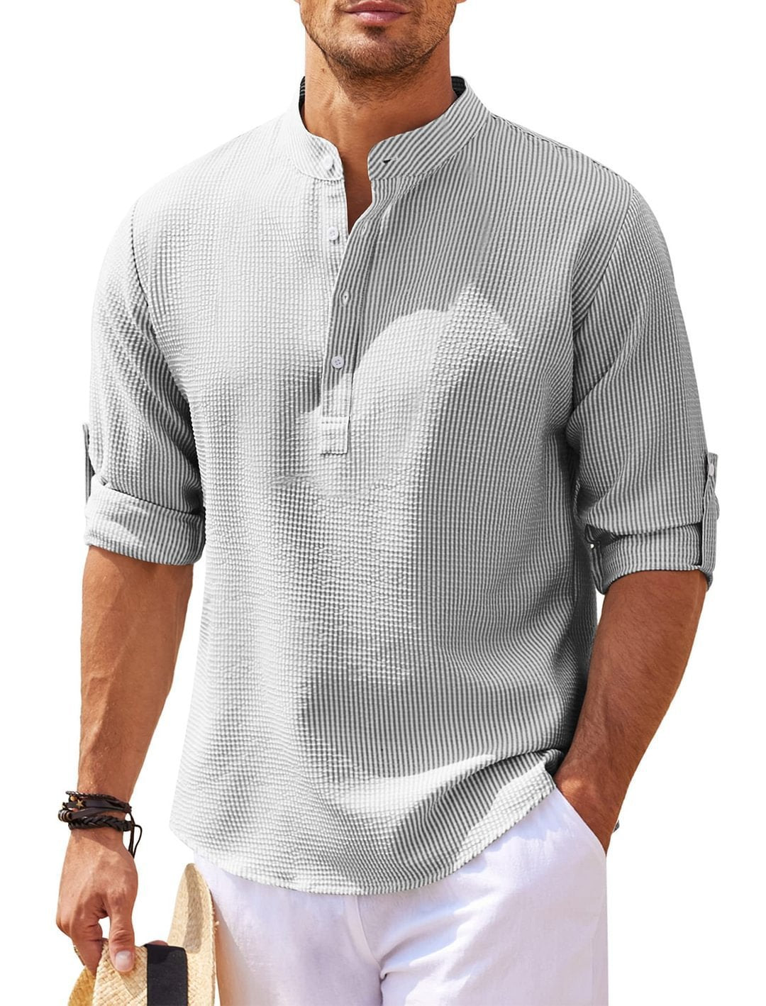 Men's Solid Color Long Sleeve Stand Collar Shirt