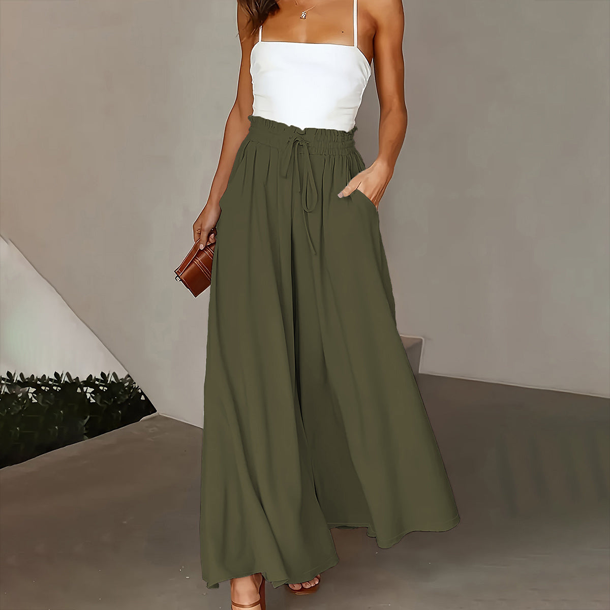 Women’s Plus Size Wide Leg Pants with Paper Bag Waist