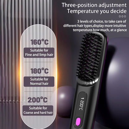 2-in-1 Wireless Hair Straightener Comb – Portable USB Hot Curler