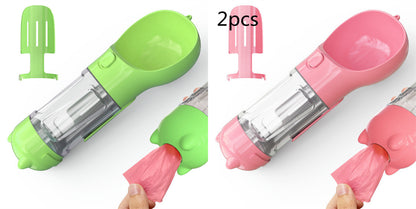 3-in-1 Dog & Cat Water Bottle – Portable Feeder, Bowl & Garbage Bag Dispenser for Travel
