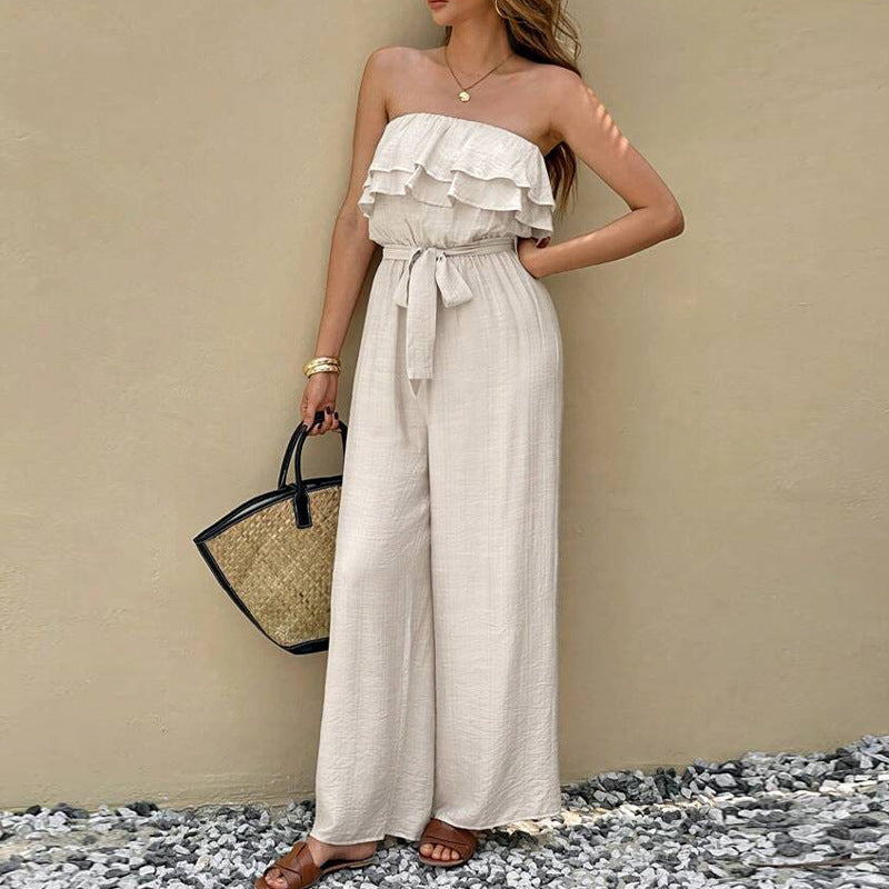 Women’s Sleeveless Tube Top Ruffled Jumpsuit