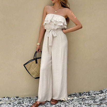 Women’s Sleeveless Tube Top Ruffled Jumpsuit