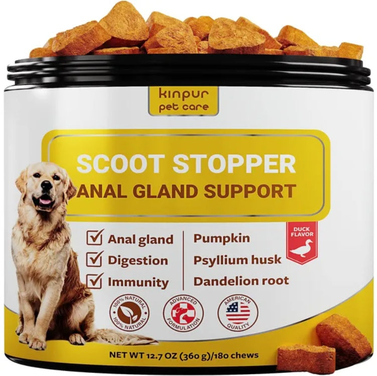 Scoot Stopper Soft Chews – Fiber for Dogs, Anal Gland & Digestion Support with Pumpkin & Psyllium Husk, 180 Chewables