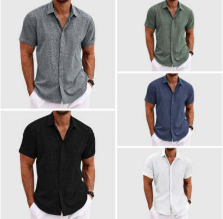 Men's Solid Linen Short Sleeve Shirt – Loose Fit