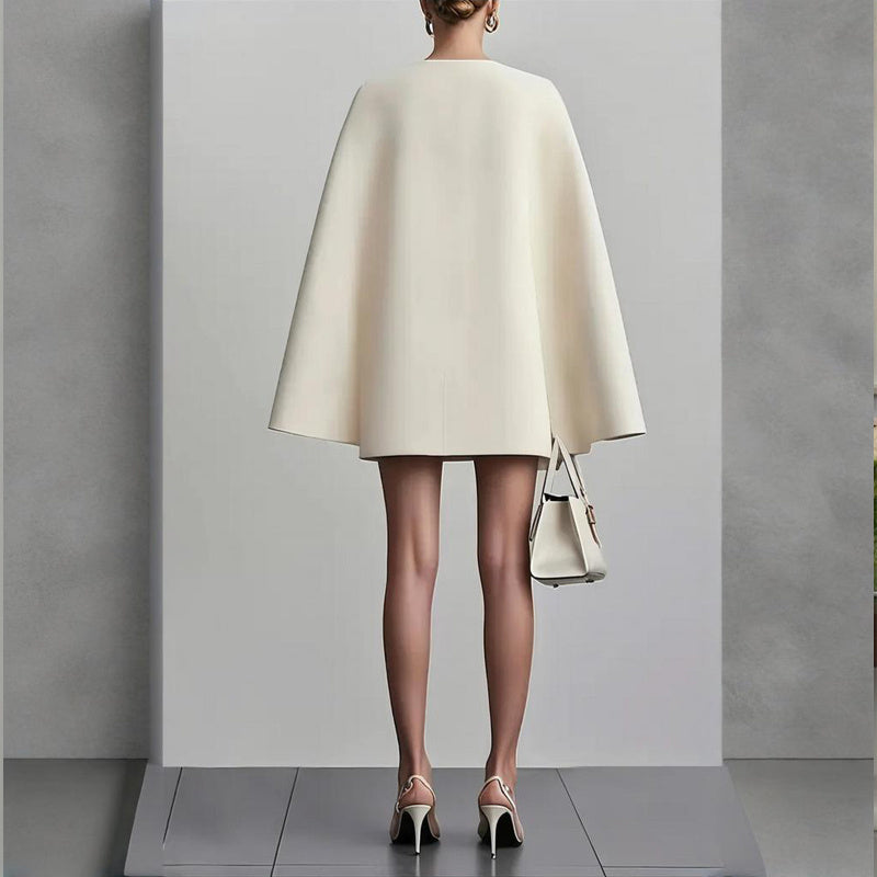 Women’s Elegant V-Neck Double-Breasted Cape Blazer Dress
