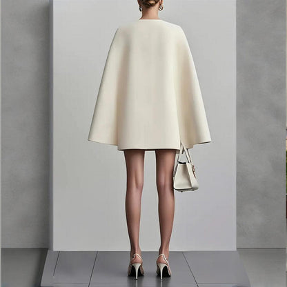 Women’s Elegant V-Neck Double-Breasted Cape Blazer Dress