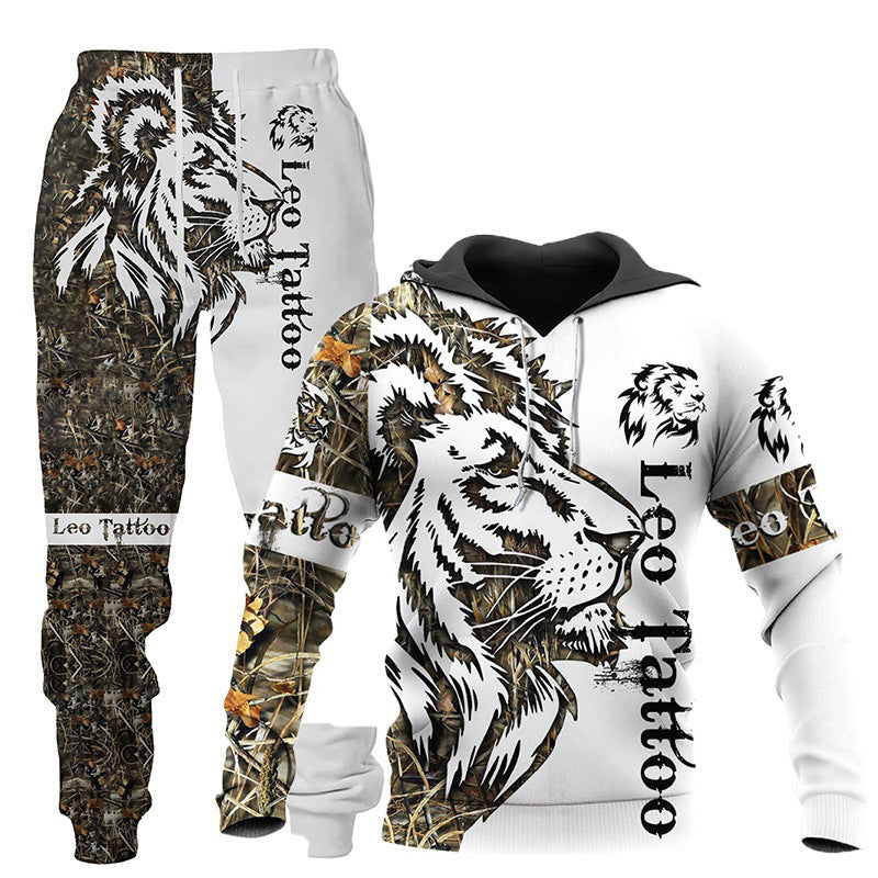 Men’s 3D Wolf Print Tracksuit – Hooded Jogging Set