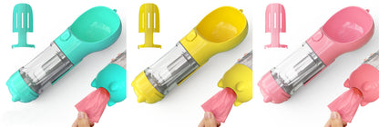 3-in-1 Dog & Cat Water Bottle – Portable Feeder, Bowl & Garbage Bag Dispenser for Travel