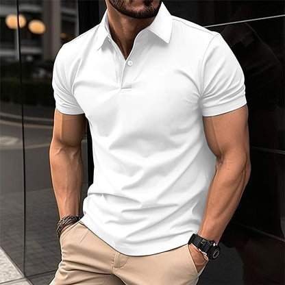 Men’s Summer Short Sleeve Polo Shirt – Solid Color Button-Down Lapel Top