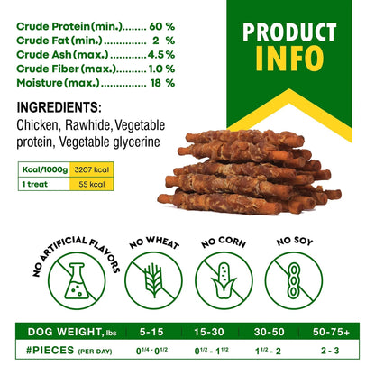 Dog Rawhide Sticks with Chicken – Grain-Free Natural Chew Treats