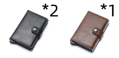 RFID Vintage Men’s Wallet – Aluminum Card Holder with Leather Cover