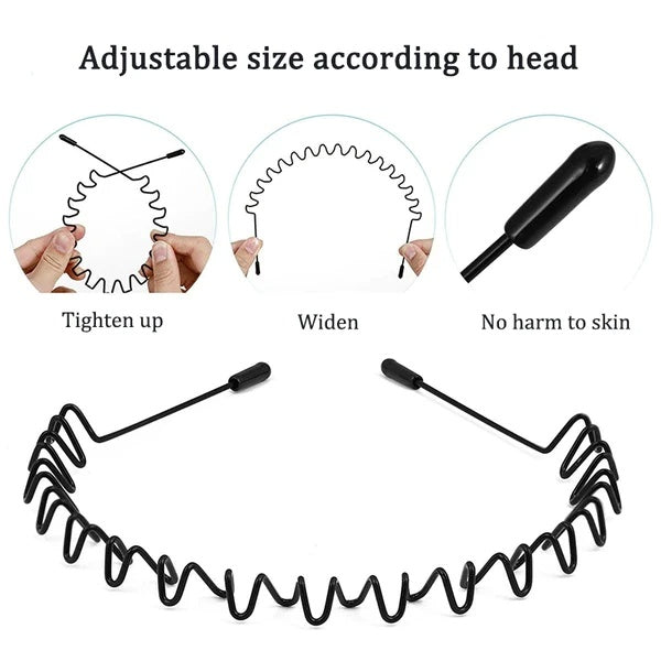 6Pcs Metal Wave Hair Headbands – Unisex Sports Hoop Bands with Comb