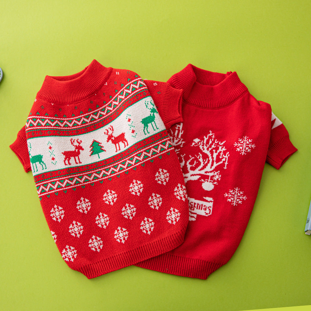 Christmas Dog Sweater – Cute Elk & Tree Winter Pet Outfit