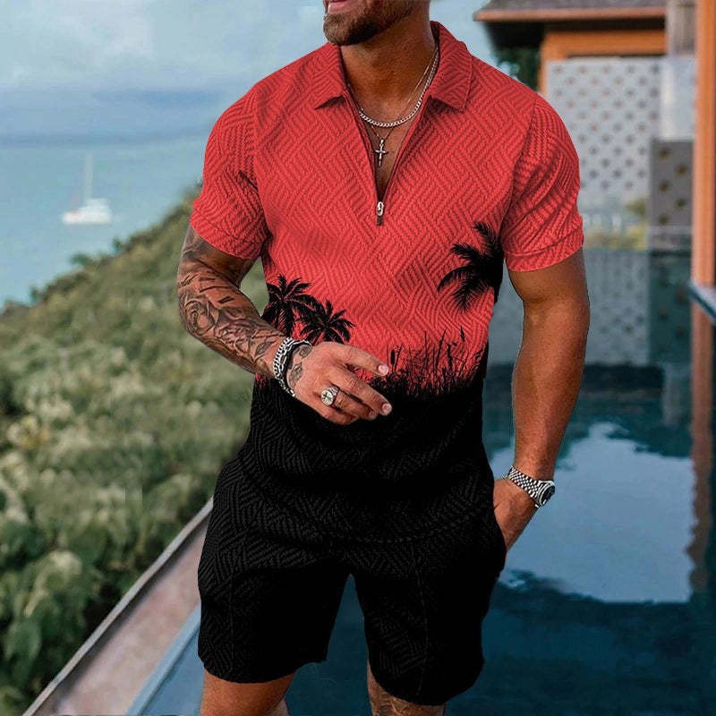 Men’s Fashion Casual Zipper Short Sleeve Suit – Summer Outfit