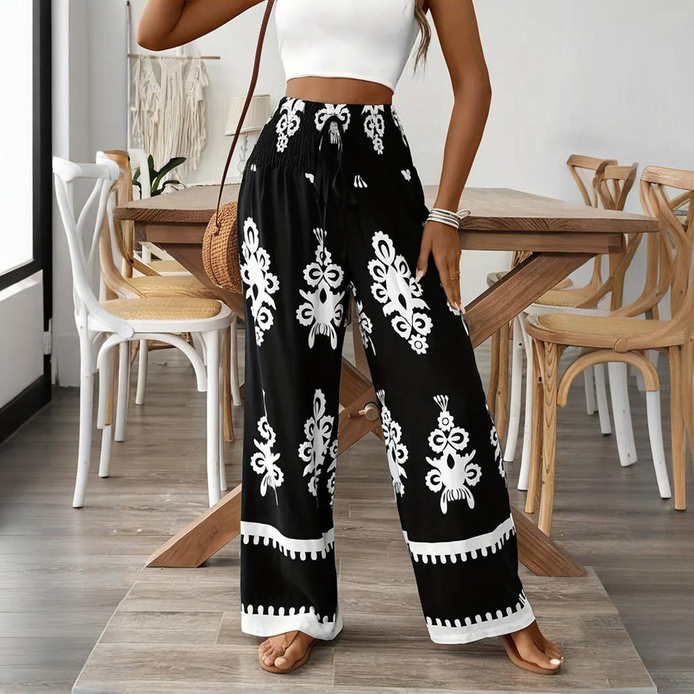 High Waist Wide Leg Pants – Geometric Print