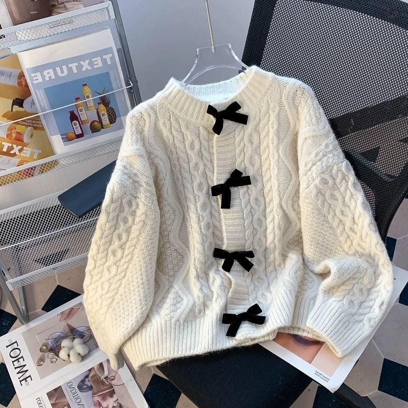 Women’s Retro Twist Bow Sweater Coat