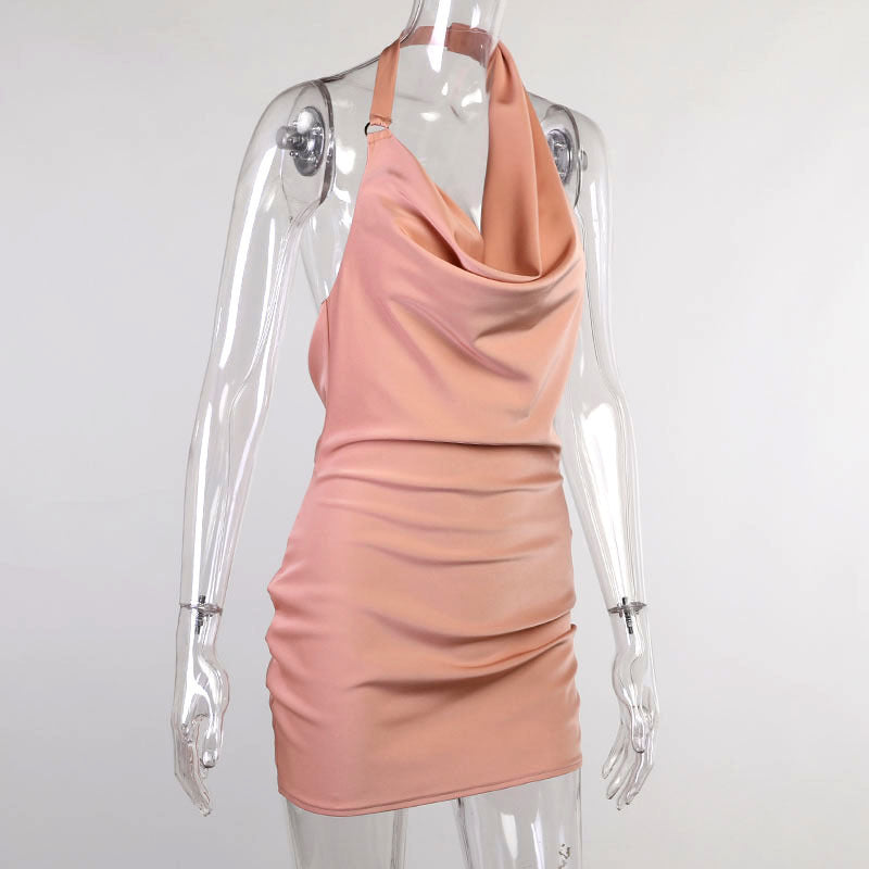 Women's Satin V-Neck Backless Mini Party Dress