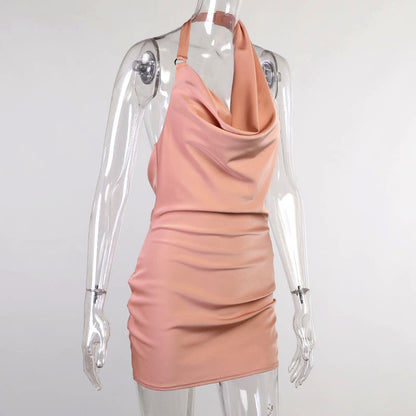 Women's Satin V-Neck Backless Mini Party Dress