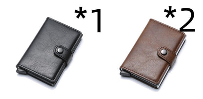 RFID Vintage Men’s Wallet – Aluminum Card Holder with Leather Cover