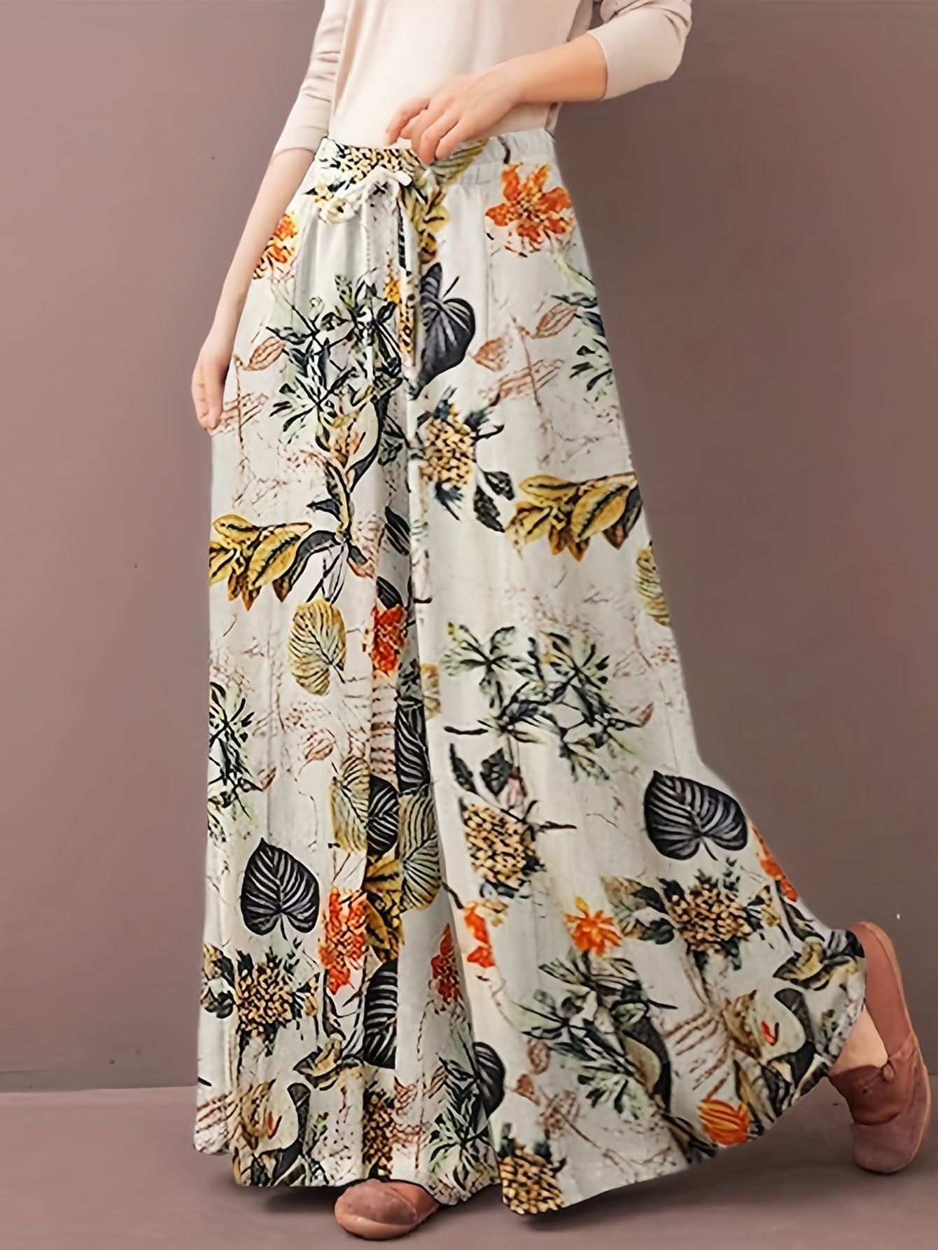 Plus Size Botanical Wide Leg Pants