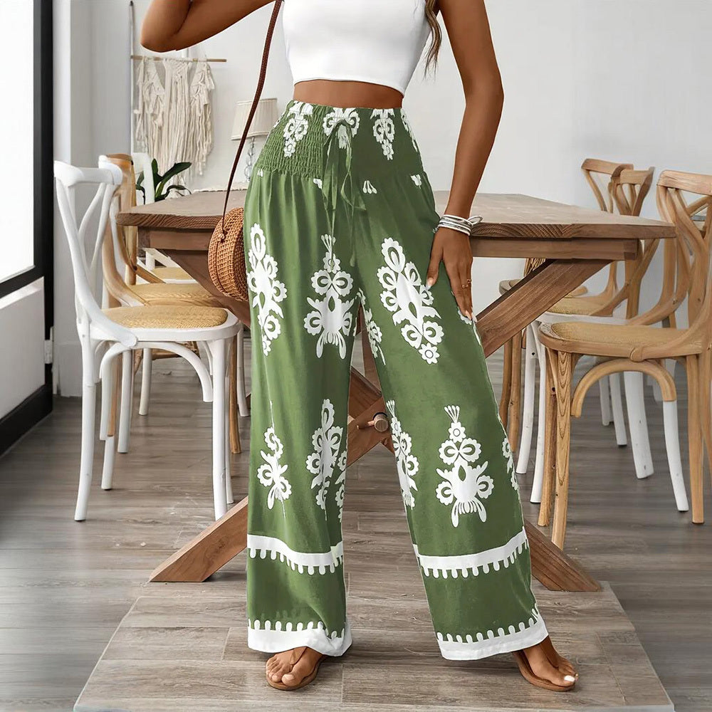 High Waist Wide Leg Pants – Geometric Print