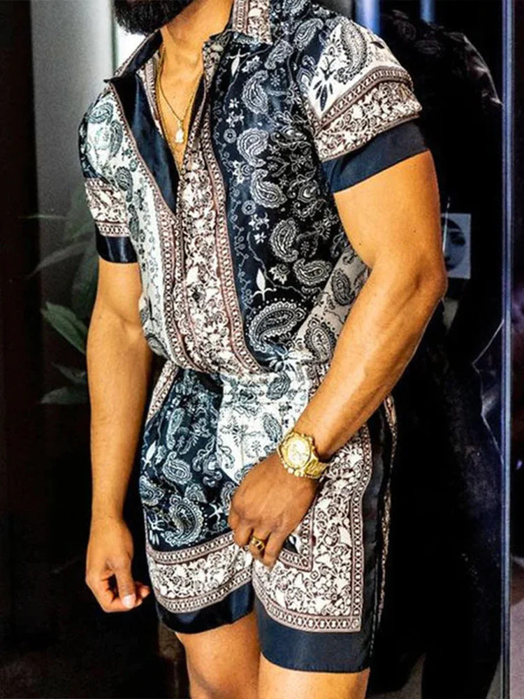 Men’s 3D Printed Short Sleeve Shirt – Slim Fit Lapel Collar Casual Summer Top