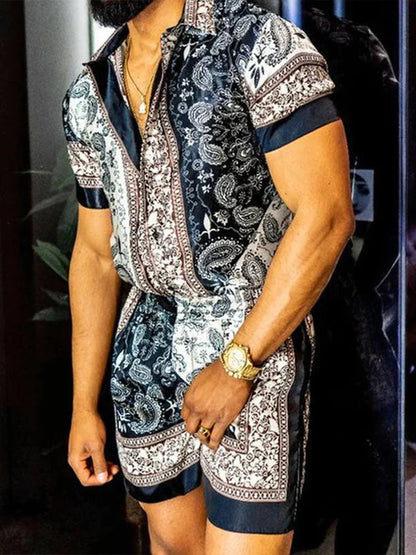 Men’s 3D Printed Short Sleeve Shirt – Slim Fit Lapel Collar Casual Summer Top