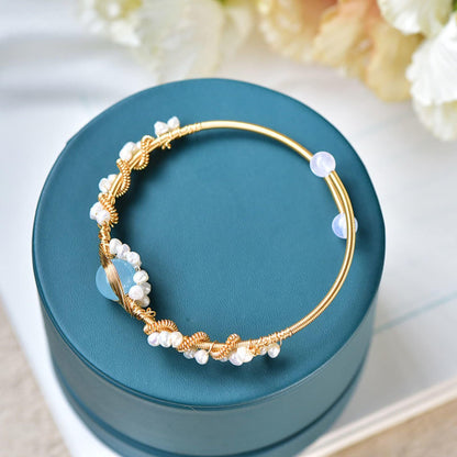 Gold Pearl Bracelet – Vintage Braided Fashion Cuff