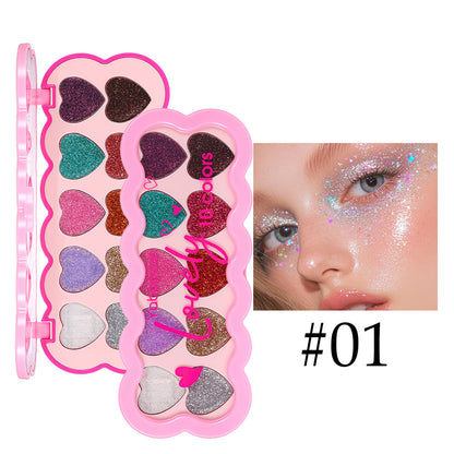 Pearlescent Heart Eyeshadow Palette – 10 Colors Glitter Sequins